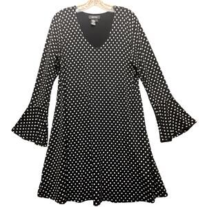 Karen Kane Flare Sleeve Polka Dot‎ Dress Black White Sz L EUC Flirty Whimsigoth